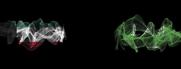 Flags of Kuwait and Saudi Arabia on Black background, Kuwait vs Saudi Arabia Smoke Flags