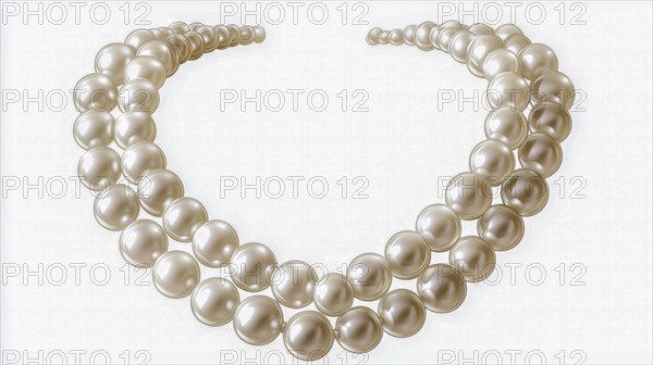 An elegant double-strand pearl necklace featuring lustrous, white pearls with a classic design, AI