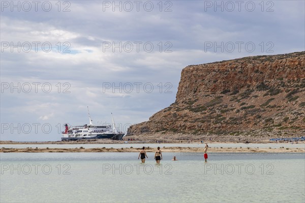 A picture of the blue water and the surrounding landscape of Balos Beach being overlooked by a