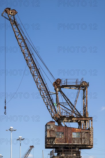 CHATHAM, KENT, UK, AUGUST 9. View of an old dockyard crane in Chatham, Kent, UK on August 09, 2024
