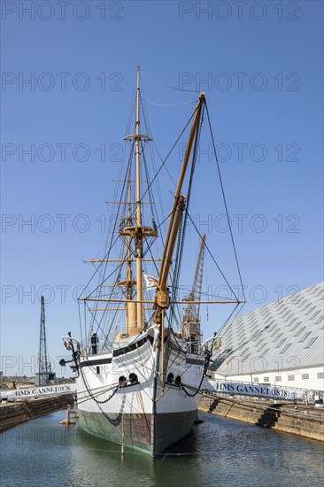 CHATHAM, KENT, UK, AUGUST 9. View of HMS Gannet in Chatham, Kent, UK on August 09, 2024