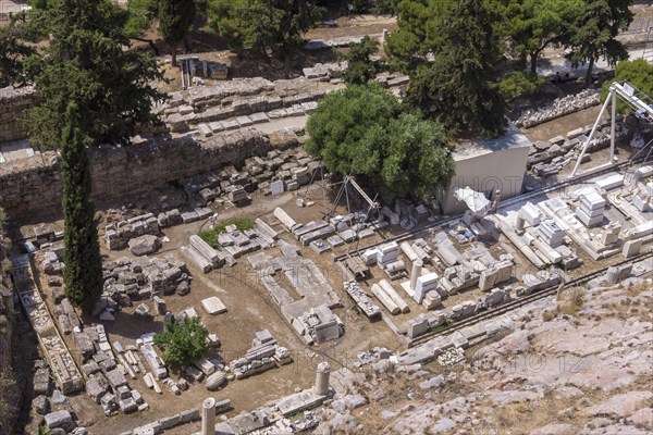 View of the sanctuary of Asklepios (Asklepieion) on the southern slope of the Acropolis hill,
