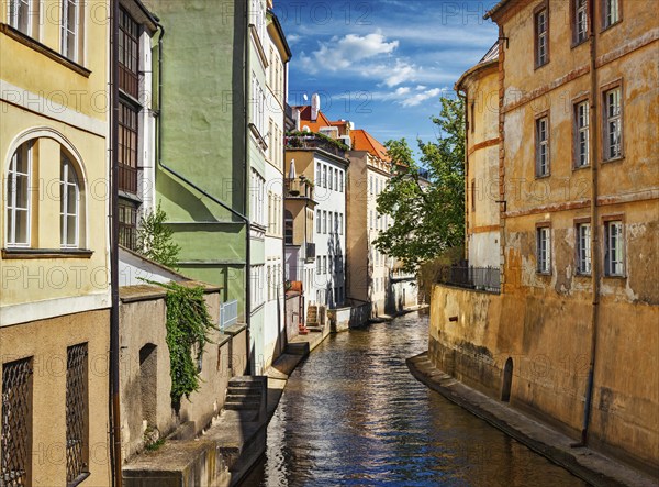 Prague Mala Strana canal and houses. Prague, Czech Republic, Europe
