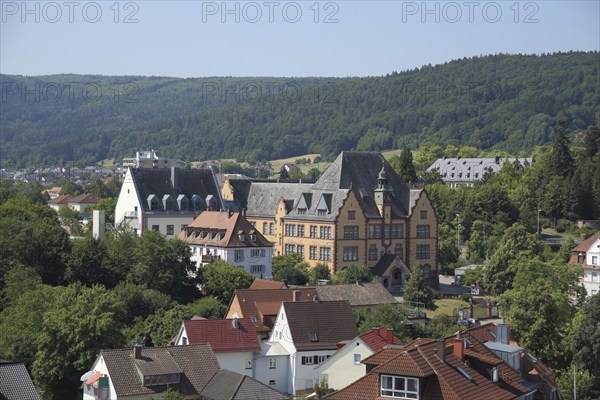 View from the Bayersturm on Georg Ludwig Rexroth Realschule in Lohr am Main, Lower Franconia,