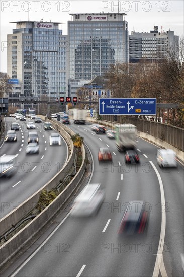 Motorway A40, Ruhrschnellweg, skyline of the city centre of Essen, this area would also be affected