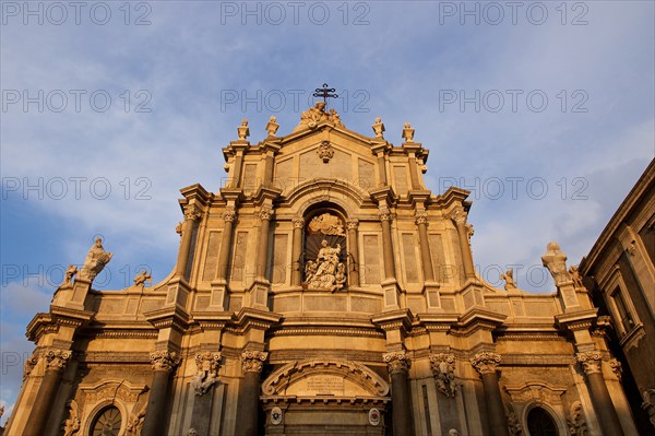 Evening light, Cathedral, Front, Catania, Old town, Baroque old town, East coast, Sicily, Italy,
