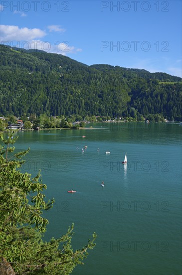 Lake, mountains, forest, boats, summer, Lake Millstatt, Döbriach, Carinthia, Austria, Europe