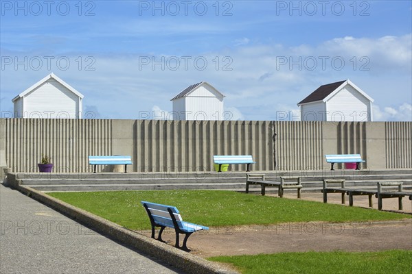 Seafront boardwalk in the city of Saint-Aubin-sur-Mer in District of Caen Calvados in Basse