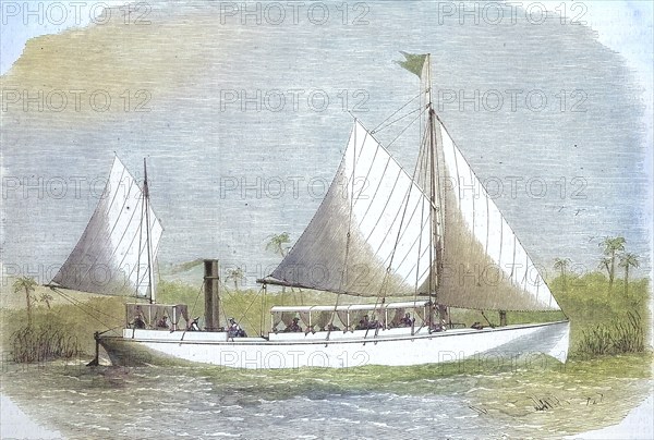 Taugh-a-Ballagh, Expedition Ship to Central Africa, 1869, France, Historic, digitally restored