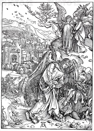 Ildercycle The Apocalypse, the angel with the key hurls the dragon into the abyss and another angel