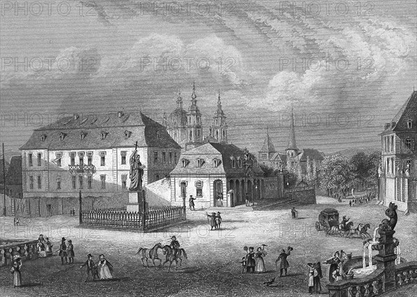Bonifatiusplatz and Bonifatius Monument in Fulda, Hesse, Germany, 1850, Historical, digitally