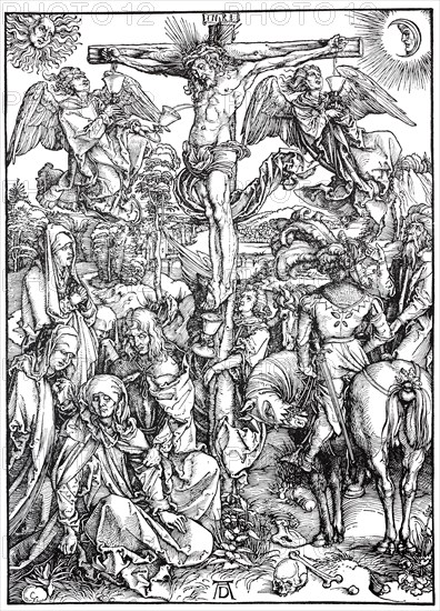 Woodcuts of the Great Passion, the Crucifixion, woodcut by Albrecht Dürer, historical, digital
