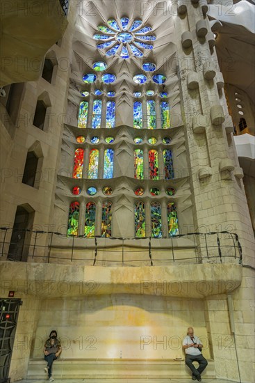 Interior view of the Familia Sagrada by the architect Antonio Gaudi in Barcelona, Spain, Europe