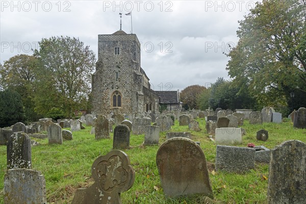 Church, old gravestones, cemetery, Steyning, West Sussex, England, Great Britain