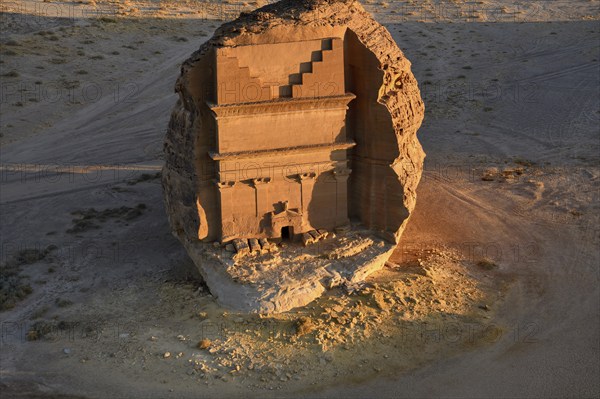 Qasr Al-Farid, 2000-year-old tomb of the Nabataeans, aerial view, Hegra or Madain Salih, AlUla