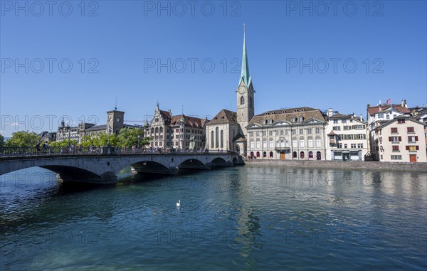 Fraumünster Church, Münster Bridge and Limmat River, Zurich Old Town, Zurich, Canton Zurich,