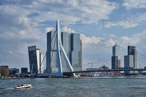ROTTERDAM, THE NETHERLANDS, MAY 11, 2017: View of Rotterdam sityscape with Erasmusbrug bridge over