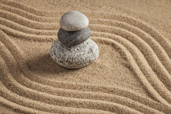 Japanese Zen stone garden, relaxation, meditation, simplicity and balance concept, pebbles and