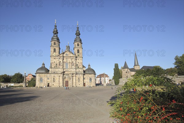 Cathedral square with baroque St. Salvator's Cathedral and St. Michael's Church, Fulda, Hesse,