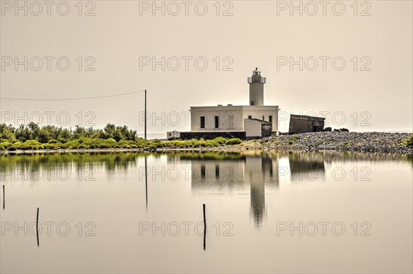 Faro di Punta Lingua, lighthouse, white sky, water reflection, Oasi naturale, Ex-Salina di Lingua,