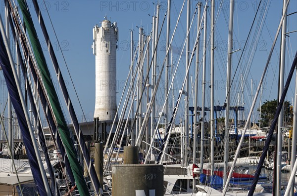 Lighthouse at the Port de Crouesty, the port of Arzon, in Brittany. Arzon, Morbihan, Brittany,