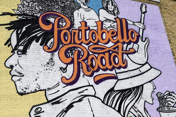 Mural on a house wall, Portobello Road, Notting Hill, London, England, United Kingdom, Europe