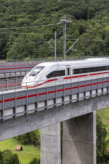 Deutsche Bahn ICE on the Filstal bridge, high-speed line Wendlingen (Stuttgart), Ulm. According to