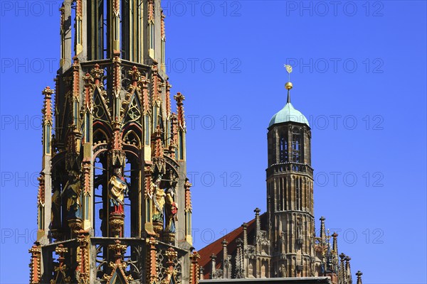 Beautiful fountain on the main market square, Nuremberg, Middle Franconia, Bavaria, Germany, Europe