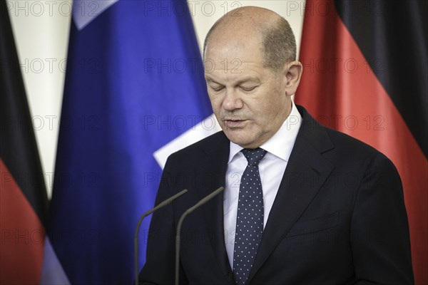 Olaf Scholz, Federal Chancellor, photographed at a press conference after the joint talks with