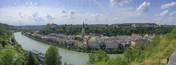 View of Burghausen and river Salzach, Hochburg-Ach, Upper Austria, Austria, Europe