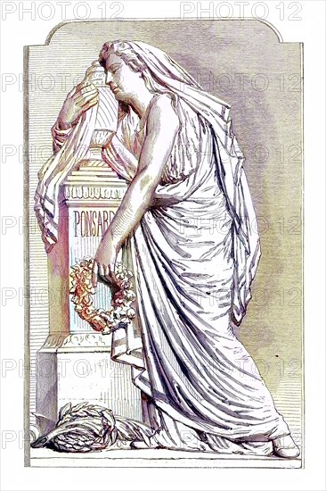 La muse de ponsard, Relief by J. Amy, Historic, digitally restored reproduction of a 19th century