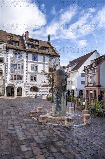 The market square with market fountain in the old town of Engen, Constance district,