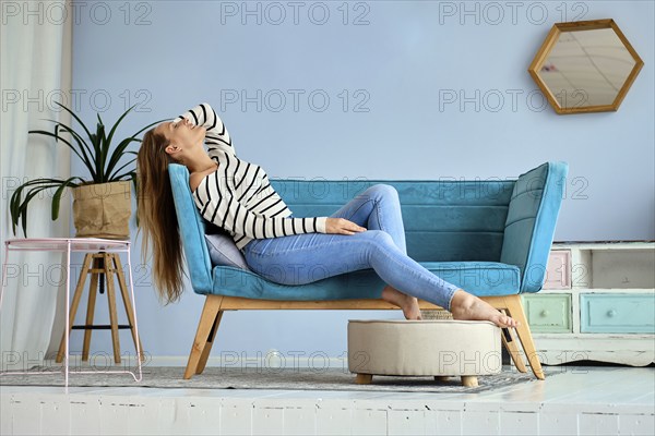 Cute girl at home relax and feeling happy