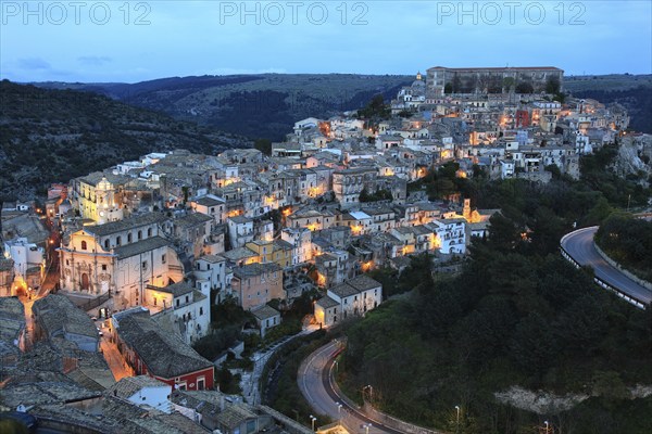City of Ragusa, the late Baroque district of Ragusa Ibla by night, Unesco World Heritage Site,