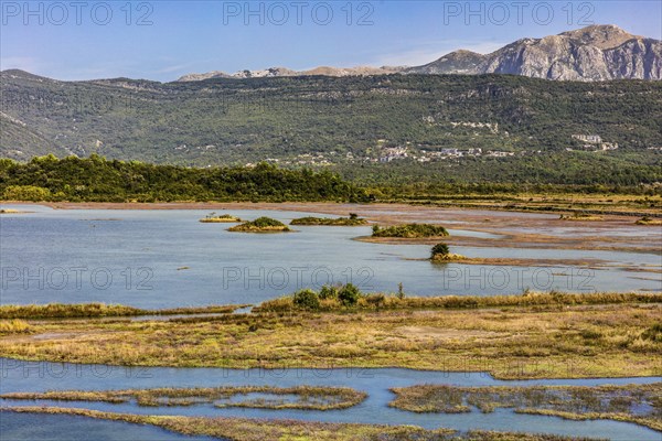 Salt fields, mountainous and bay-rich Lustica peninsula, located off the fjord-like Bay of Kotor in