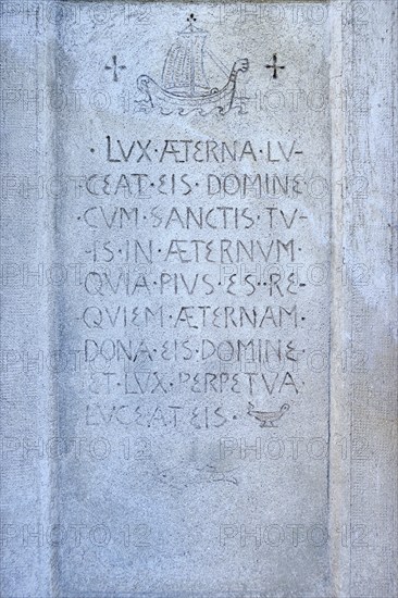 Lux aeterna luceat eis, Latin inscription Cemetery Monastery Church of St. Martin Archabbey