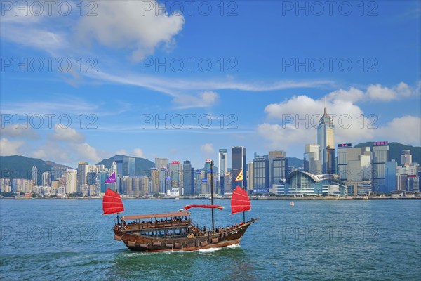 HONG KONG, CHINA, MAY 1, 2018: Hong Kong skyline cityscape downtown skyscrapers over Victoria