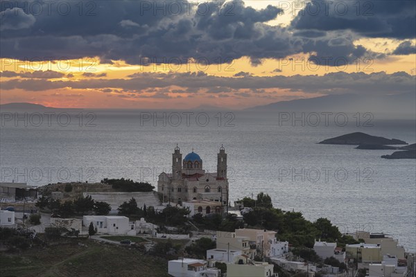 View from Ano Syros to the houses of Ermoupoli with the Anastasi Church or Church of the