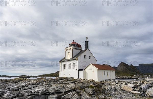 Old lighthouse of Værøy, Vaeroy, Lofoten, Norway, Europe