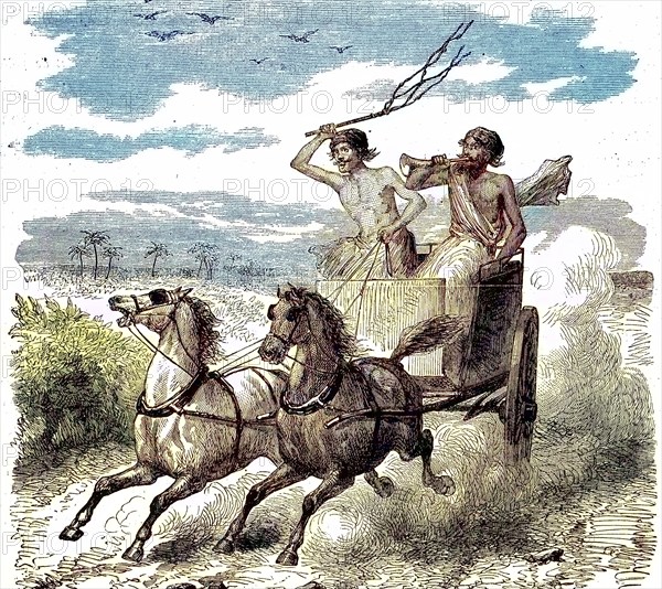 Stagecoach of the Royal Postal Administration of British India in English India in 1869, Historic,