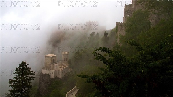 Castello Pepoli, La Torretta, Norman Castle, Slope, Fog, Castle, Erice, Trapani Province, Mountain,