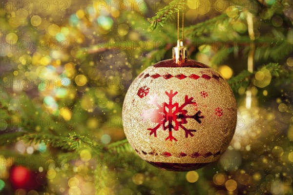 Christmas celebration holiday background, christmas-tree decoration bauble on decorated Christmas