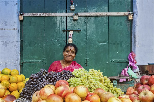TIRUCHIRAPALLI, INDIA, FEBRUARY 14, 2013: Unidentified Indian woman, hawker (street vendor) of