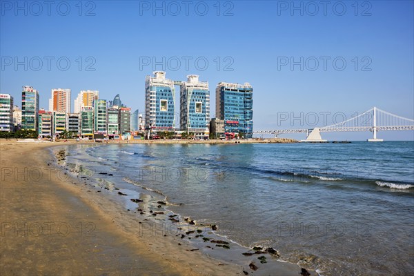BUSAN, SOUTH KOREA, APRIL 11, 2017: Gwangalli Beach in Busan, a large port city in South Korea