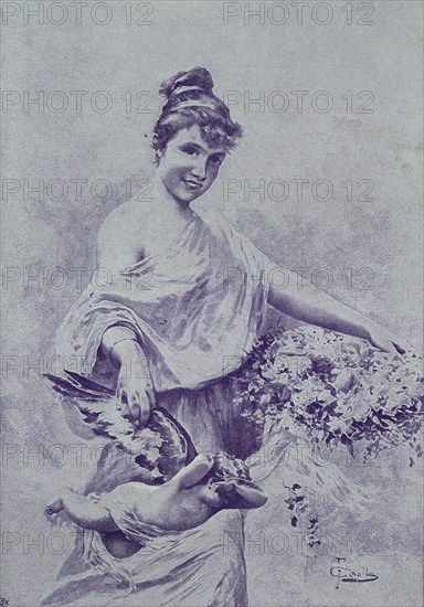 Cipolla, the Cupid Saleswoman, Love Saleswoman, Love Spell, 1887, Italy, Historic, digitally