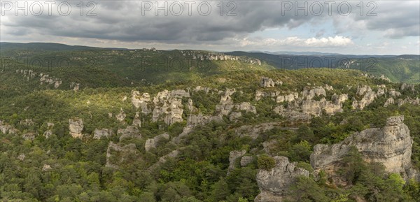 Rocks with strange shapes in the chaos of Montpellier-le-Vieux in the cevennes national park.