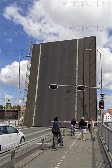 Raised bascule bridge, King Christian X. Bridge, Sønderborg, Syddanmark, Denmark, Europe