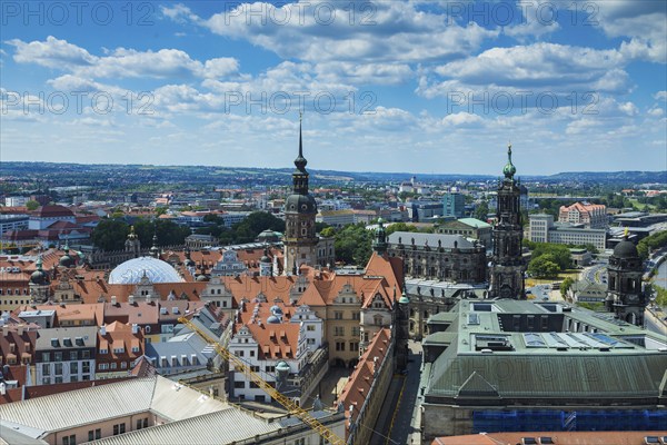 View from the lantern of the Dresden Church of Our Lady, over the Residenzschloss Hofkirche and the