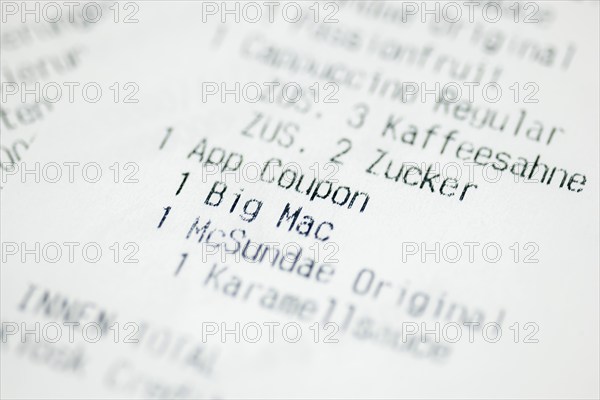 Mc-Donalds receipt, coupon, voucher, Baden-Württemberg, Germany, Europe