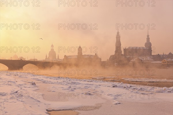 Dresden morning fog over the Elbe